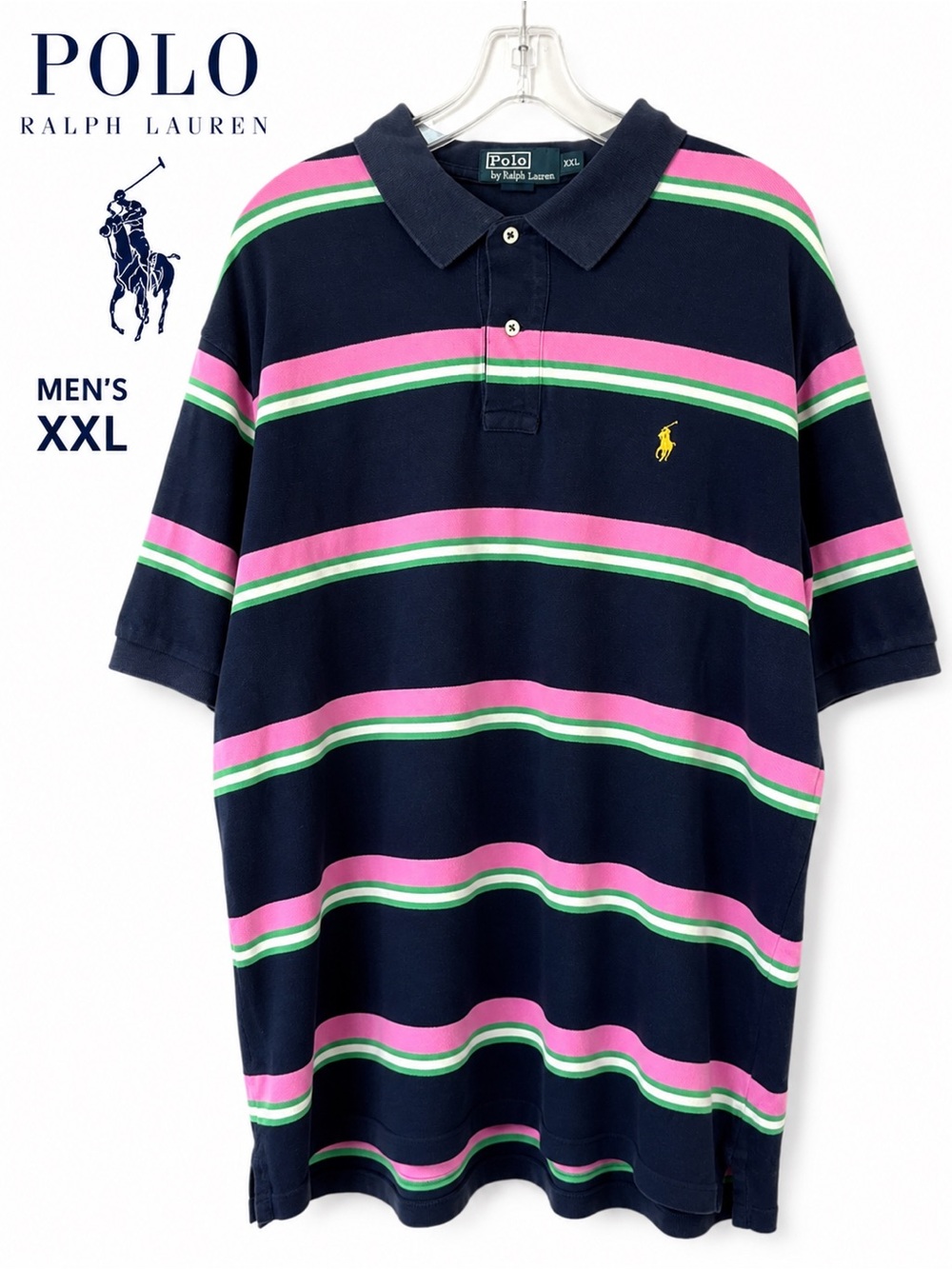 Polo by Ralph Lauren Navy Pink Green Striped Polo Shirt